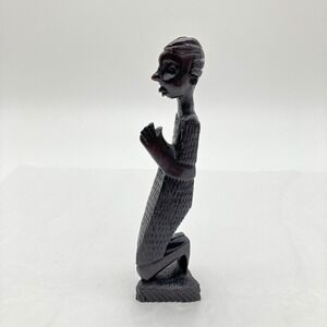 Hand Carved Wood Figurine Kneeling Praying Man 7.5in Dark Brown Vintage